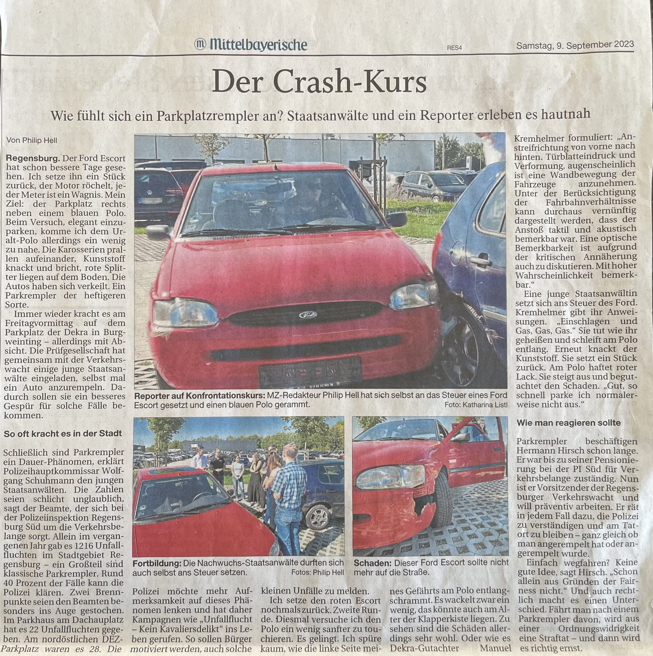 Crash-Kurs der Staatsanwaltschaft Regensburg mit der DEKRA zu „Parkrempler und Unfallflucht“